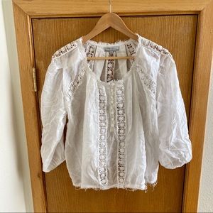 NWT! White Flowy Peasant Top, Woven Cutout Detail